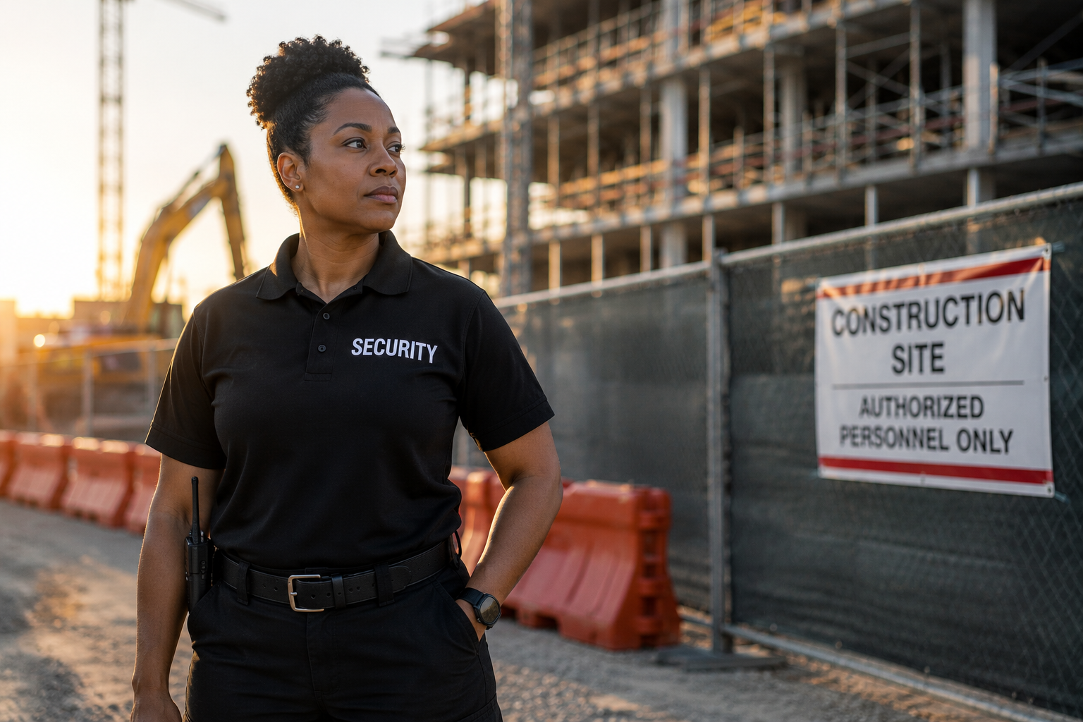 Texas Protection Force security officer guarding an active Houston construction site